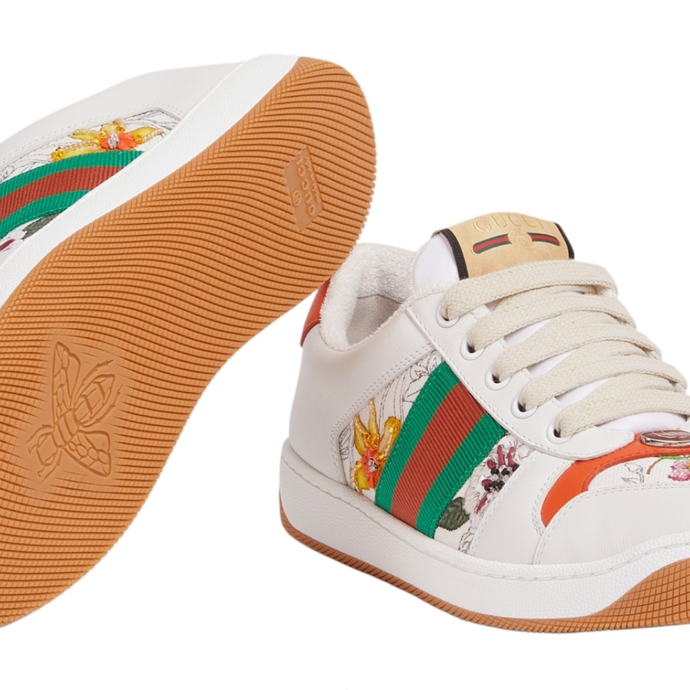 GUCCI Women's Screener Sneaker Oval Enameled Detail Crystals Size 7.5 NIB 836569